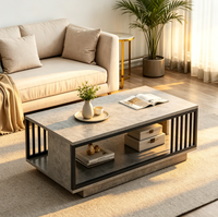 Table basse moderne minimaliste de luxe léger, structure métallique, plateau en bois - Multifonctionnelle pour salon, chambre, design compact