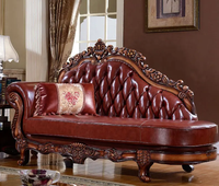 Juego de Muebles de Sala de Estar de Cuero Rojo de Lujo Estilo Europeo Vintage, Sofá Modular de Madera Tallada con Relleno de Esponja para Hoteles