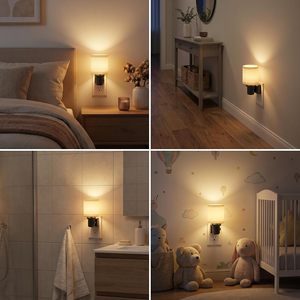 Veilleuse à brancher en tissu lin, 0-100% dimmable, avec capteur crépusculaire, pour chambre, couloir et salle de bain - Product Image 4