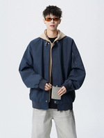 Blouson Bomber Homme 2-en-1 Détachable à Col Montant et Capuche, Style Baseball, Cargo, Vêtement de Travail Décontracté, Hiver