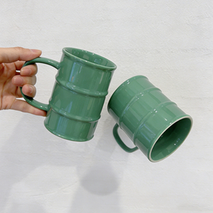 Personalized logo Green Oil <b>Drum</b> Coffee Mug Creative Ceramic Oil Barrel Mug - Product Image 3