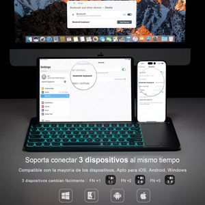 Clavier sans fil Bluetooth rétroéclairé personnalisé multi-appareils pour tablette russe espagnole, clavier rétroéclairé pour tablette iPad, smartphone - Product Image 2