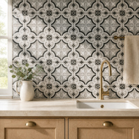 Carreaux décoratifs en céramique pour salle de bain, motif floral gris, noir et blanc, 200x200mm, Porcelanato Para Pisos