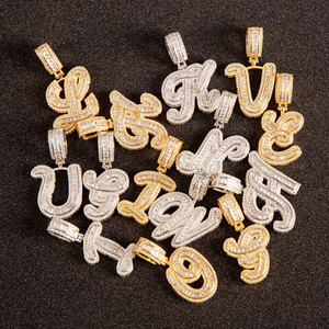 Moda ghiacciata fuori Cz Baguette zircone collana <span class=keywords><strong>con</strong></span> <span class=keywords><strong>nome</strong></span> corsivo iniziale gioielli Hip Hop personalizzati <span class=keywords><strong>con</strong></span> catena di corda ghiacciata principalmente in ottone - Product Image 6