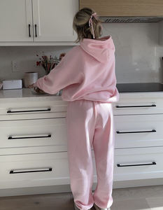 Conjunto de Moletom Casual Feminino Personalizado em Rosa com Bordado, Blusa de Capuz e Calças de Moletom, Atacado - Product Image 3