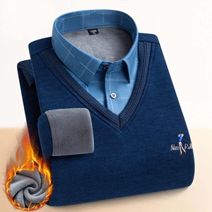 Camisetas de Pullover Masculinas em Fleece Duplo com Decote em V, Suéter Quente de Camada Base, Suéter Tricotado - Product Image 3