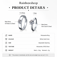 Bagues de couple assorties pour lui et pour elle, en argent 925, moissanite couleur D VVS1, carrée à six griffes, anti-ternissement, bague de promesse, cadeau, bijoux