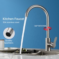 Robinet de cuisine moderne en acier inoxydable 304, finition brossée, monocommande, avec cartouche céramique, rotation à 360 degrés, pour montage latéral sur comptoir, idéal pour hôtels