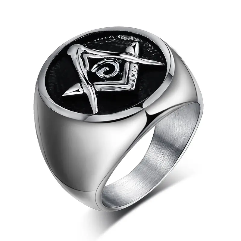 Masonic Freemason แหวนผู้ชาย,เครื่องประดับสเตนเลสสตีลแหวนขัดชายกว้างไซส์ US