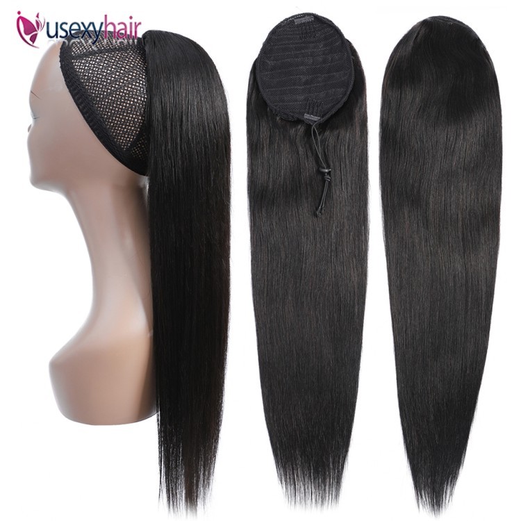 Black Straight Drawstring Ponytail