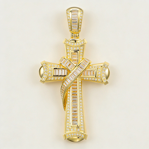 Collar Clásico de Compromiso con Colgante de Cruz y Diamante CVD Cultivado en Laboratorio, Chapado en Oro de 10K/14K/18K sobre Plata Personalizada, Cadena para Suéter, Regalo VS - Product Image 1
