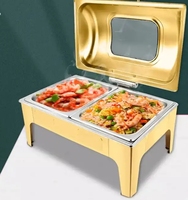 Plats de service rectangulaires 9L en acier inoxydable pour traiteur et hôtel, chauffe-plats de buffet à couvercle roulant