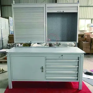 Muebles de taller multifunción, banco de trabajo de garaje de madera resistente con cajón o armario rodante