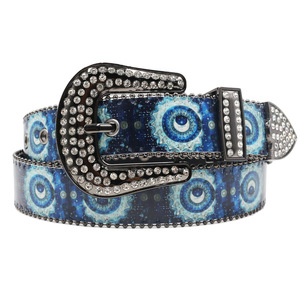 <span class=keywords><strong>Ceinture</strong></span> imprimée strass style ethnique européen et américain, motif grand œil bleu, rétro et tendance, pour hommes et femmes - Product Image 2