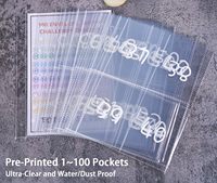 25 Pcs 4 Pocket 100 Enveloppes Manchons de défi d'économie d'argent et protecteur de feuille de suivi, Fit for 6 Ring A5 Binder,