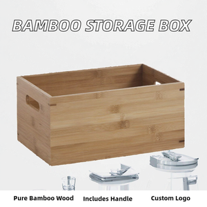 Bamboo <b>Wood</b> Glossy <b>Storage</b> Box Handle Organising Cupboard Kitchen Pantry Shelf <b>Bins</b> Rectangle Customized Logo Modern 1-3L - Product Image 2