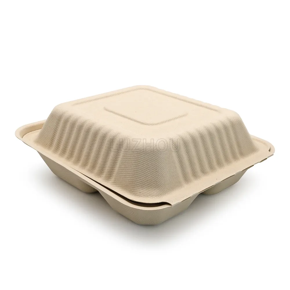 LuzhouPack Usine Directe 1000ml 8 "3 Compartiments Écologique Bagasse Compostable Biodégradable Jetable Récipient Alimentaire Papier