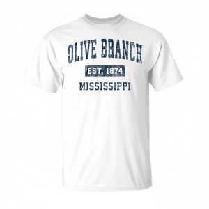 T-shirt imprimé vintage Olive Branch Mississippi Est 1874, motif sportif bleu marine - Product Image 2