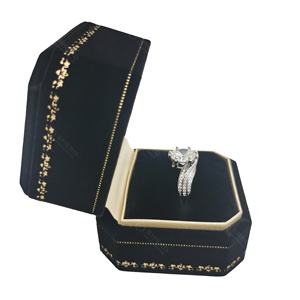 Deluxe Octagon Jewelry Box Collection Terciopelo NEGRO CON ADORNO dorado para tiendas Embalaje al por mayor - Product Image 4