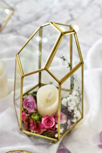 Geometrisches <span class=keywords><strong>Terrarium</strong></span> aus hand gefertigtem Glas mit unregelmäßigem Messing-Gold blumen pflanzen display aus Holz für den Boden gebrauch - Product Image 2