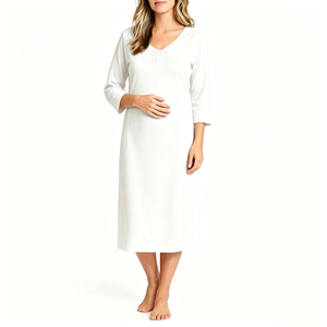 V-neck Women Sleep Dress Long Sleeve Nightdress Cotton Modal Blend Nightgown Skin Friendly Night Dress