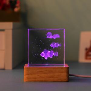 Support de Veilleuse Étoilée, Cadeau Artisanal, Support avec Port USB, Cadeau de Noël, Boule de Cristal Carrée 3D, Base Lumineuse, Petite Veilleuse LED - Product Image 2