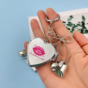 <b>Small</b> Heart Metal Compact <b>Mirror</b> Double Sides Heart-Shaped Stainless Steel Compact <b>Mirror</b> Keychain - Product Image 1