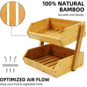 Estante de almacenamiento de bambú para cocina, cesta de madera para frutas, soporte de <span class=keywords><strong>2</strong></span> niveles para pan y verduras - Product Image 3
