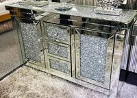 Meuble de rangement moderne de luxe en verre miroir et MDF, avec deux portes, effet diamant éclatant argenté, pour la maison (vente en gros)
