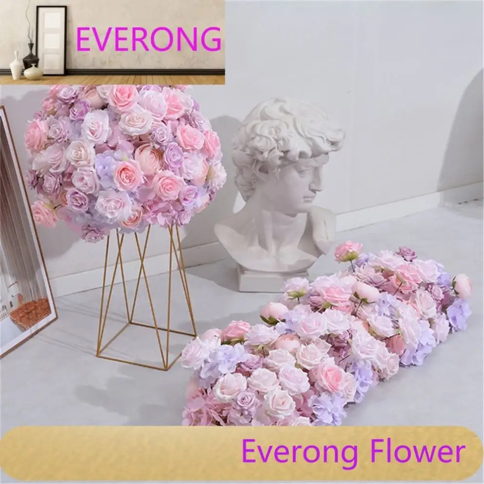 EVERONG-F464 주문을 받아서 만들어진 결혼식 테이블 센터피스 수제 꽃 공 결혼식 공급을 위한 백색 핑크 장미 꽃 공