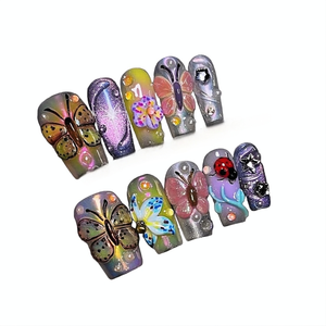 <span class=keywords><strong>Uñas</strong></span> <span class=keywords><strong>postizas</strong></span> cuadradas <span class=keywords><strong>de</strong></span> verano Y2K <span class=keywords><strong>de</strong></span> nuevo diseño al por mayor, hechas a mano con diamantes Aurora franceses, reutilizables, estilo ballet, dulces y geniales <span class=keywords><strong>para</strong></span> chicas. - Product Image 1