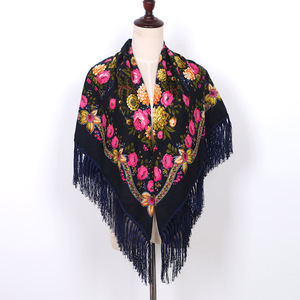 Sciarpa da donna russa Poncho quadrato grande fazzoletto con frange hijab tradizionali islamiche sciarpe scialli da donna scialle avvolgenti - Product Image 3