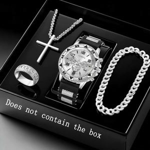 4PCS/Set Fashion Men Business Watches Luxury <b>Big</b> Dial Quartz Watch for Men Clock Jewelry Set Reloj Hombre(Not with <b>Box</b>) - Product Image 4
