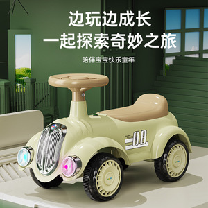 Coche retro para niños, bicicleta de equilibrio de 4 ruedas con luces y música para niños, unisex, verde - Product Image 5