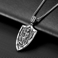Liontin Salib Santo Mikhael Katolik Berlapis Perak Baja Tahan Karat Desain Kustom Vintage, Malaikat Agung Mikhael, Hadiah Ulang Tahun