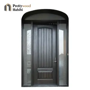 Prettywood Luxury Villa Exterior Entrance Traditional Arch Top 2 Panel Wood Main Door Designs For Sale