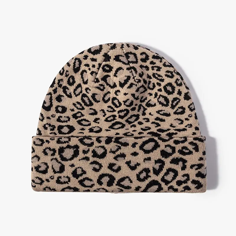 Fashion Winter Women Outdoor Beanie Knitted Hats Warm Leopard Print Thick Ear Protection Elastic Acrylic Beanie Hat