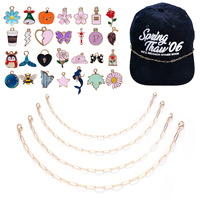 Chaîne de casquette détachable en métal argenté avec breloques cœur, étoile et croix, accessoire décoratif pour casquettes de baseball et de camionneur