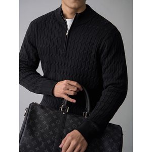 Autumn/Winter <b>Half</b>-Neck <b>Zip</b>-Up Thick Jacquard Sweater <b>Men's</b> Loose Pullover Herringbone Knitted <b>Jacket</b> Trendy All-Match Casual - Product Image 4