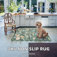 3x6 Non Slip Washable Faux Cashmere Kitchen Runner Rug Floral Scalloped Carpet Hallway Entryway Bedroom Rubber Backing Farmhouse