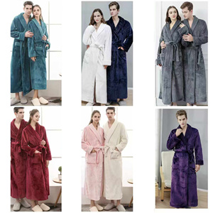 <span class=keywords><strong>Accappatoio</strong></span> in Flanella con Logo Ricamato Personalizzato, Pigiama di Lusso per Coppie, Vestaglia Extra Lunga da <span class=keywords><strong>Uomo</strong></span>, Abbigliamento Sexy per Casa e Bagno - Product Image 2