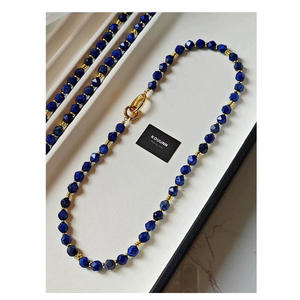 क्लासिक पीतल 14k गोल्ड प्लेटेड हैंड-मेड स्टार कट पैटर्न नीले बेडेड लैपिस लाजुली नेक्स के लिए - Product Image 4