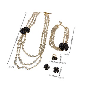 Parure de bijoux ZX en cristal naturel français et perles de camélia, collier, boucles d'oreilles et bague, bijoux de personnalité raffinée pour femme, idéal comme cadeau - Product Image 6