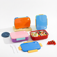 Boîte à bento colorée en acier inoxydable pour enfants, étanche, avec 2 compartiments, portable, avec cuillère et fourchette pour les écoliers