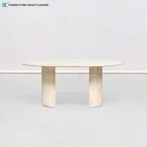 Mesa de Comedor de Piedra Natural Travertino, Muebles de Sala de Estar, Mesa de Comedor de Piedra Caliza Blanca - Product Image 4