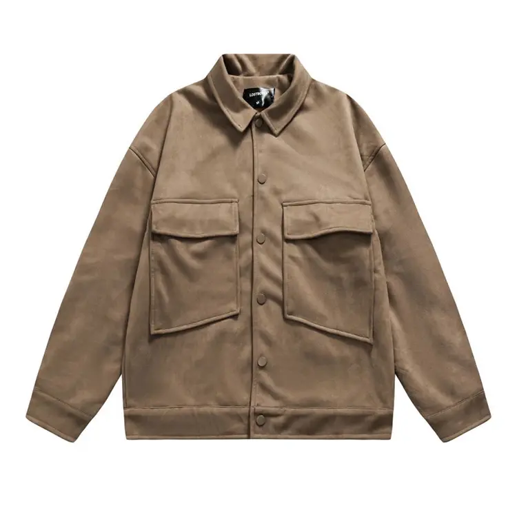 Men Street New Western Style Jacket High Quality Spring And Autumn Buttons Retro Loose Suede Coat Large Pocket Decorative Jacket