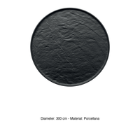 Plateau de service rond noir effet pierre Ø 30 cm avec bord en porcelaine M1934