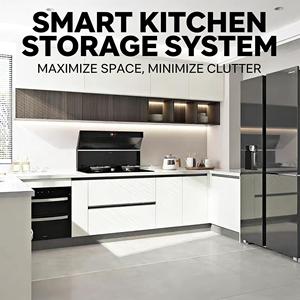 ตู้ครัวไม้อัดสีพื้นแบบด้าน ทันสมัย เป็นมิตรกับสิ่งแวดล้อม กันน้ำ พร้อมแถบไฟ LED ในตัว สำหรับบ้านและอพาร์ตเมนต์ - Product Image 1