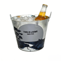 Seau à glace en métal galvanisé personnalisé avec motif marin et deux poignées, idéal pour refroidir la bière au bar ou pour les promotions de vacances