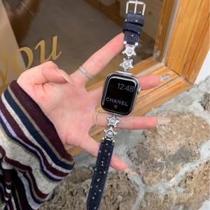 Bracelet de montre en velours côtelé Pearl Star pour Apple Watch 456789S10, 14 mm, avec breloque et boucle en métal - Product Image 3